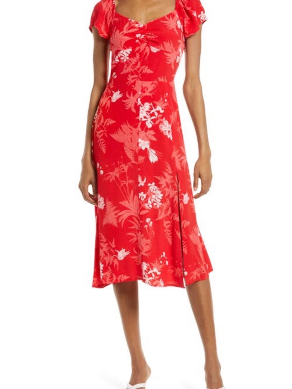 Chelsea28 Red Floral Midi Slit Summer Sun Dress Sundress Small